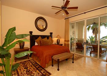 The condo's master suite, with pocket doors.