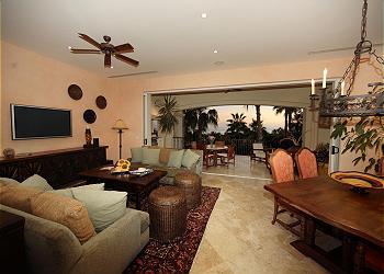 Living and Dining Room with Pocket Doors and Ocean View.