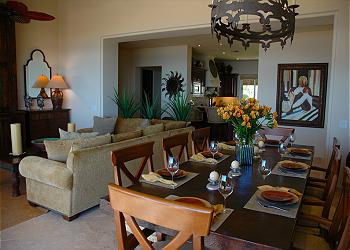 Enjoy a meal around the rustic dining table.