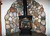 Custom stone fireplace.