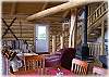The living area with a wood stove