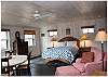 The master bedroom has the best views and also contains some living and dining space
