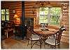 Dining area with a wood stove