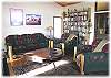 The cozy living room on the main level of the home