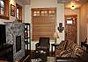 Living room with a cozy fireplace