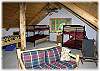 There is a foosball table, plus a television and VCR up in the sleeping loft