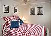 Fun red and white checked quilt in this bright bedroom. Trundle offers additional sleeping space. Sleep well with Stonewall and MarseRobert keeping an eye on you.  The full bed also has a twin trundle bed.
