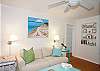 Another view of living room; bright, white and cheerful!