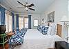 The master bedroom has a King bed, cable TV, master bathroom with claw-foot vintage bathtub and shower and writing area complete with a vintage typewriter.