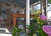 Flowers outside screened porch.