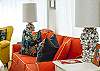 Details of the bright, colorful living room!  Check out the gorgeous shell lamps!