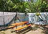 Picnic table in  backyard.