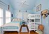 The bedroom includes one double and one set of bunk beds. Sleeps 4 people.