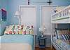The bedroom includes one double and one set of bunk beds. Sleeps 4 people.