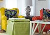 Details of the bright, colorful living room!  Check out the gorgeous shell lamps!