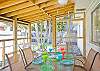 Great screened porch; an ideal place to hang out, have a cup of Mermaid Morning Bliss coffee, meals or evening cocktails!