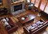 Living Room with Leather Sofa and Chair, Gas Log Fireplace Flat Screen TV with cable service