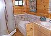 The bathroom in the master has a tub and walk in shower.