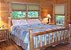 King Size Log Bed with Log Accessories fill this Master Bedroom There is also a luxurioius Master Bath with a Jacuzzi Tub and Custom Tilel Shower.  Off the Master Balcony you can enjoy the outdoor fireplace or your nice quiet evening which provides long range mountain views also.