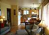 Cozy living, dining, kitchen great room.