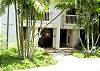The entryway to the condo, flanked by foliage