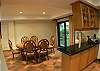 Living area with table for six guests and comfortable leather chairs and water cooler/heater at Casa Colonial at Hermosa Palms gated community in Playa Hermosa, Costa Rica