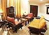 This is the living, beautiful decorated with bambu furnitures, AC, TV, DVD and stereo at La Flor beachfront gated community on the North side of Jaco beach Costa Rica