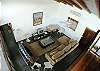 Living area seen from loft at Casa Gris vacation rental house in Jaco, Costa Rica