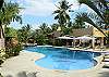 View of the pool, BBQ area and solar with view to the beach at La Flor beachfront gated community on the North side of Jaco beach Costa Rica