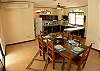 Kitchen and dining table for six at Villa Las Monas vacation rental house near Jaco, Costa Rica