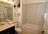 This hall bathroom includes tub/shower combo, bath linens, beach towels and hairdryer too!