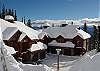 Looking down into the Snowbanks courtyard from the Sewra's ski bridge.