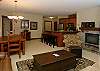 Coffee table, dining table with 6 chairs, breakfast bar.