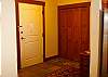 Front door, door to right is a large closet for hanging coats.