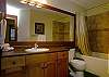 Bath tub with shower over head.