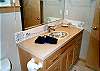 Lower level - Bathroom with shower with a beautiful decorative sink.