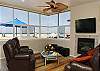 Living room with queen sofa sleeper, fireplace and  HDTV/DVD