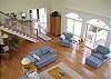 Overhead view of living room with vaulted ceiling