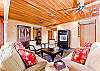 Beautiful spacious living room with cozy sofas