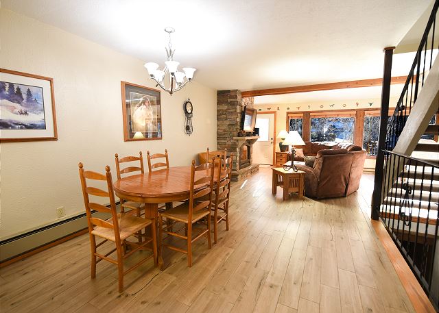 Spacious main floor with a dining room, kitchen and a living room.