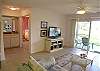 The living area has a 40" HDTV &amp; DVD/VCR, stereo CD &amp; sliding glass doors onto the patio.