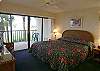 Master bedroom with king size bed, cable TV, walk-in closet, adjoining bath with tile shower and a private balcony with bay view.