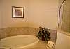 Master bath soaking tub & tile shower.