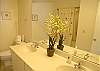 Master bath with double vanity & oversized tub/shower.