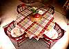 The dining table seats six.