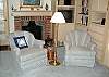 Cozy seating and fireplace in the guest house.