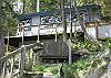 The cabin and walkway to the waterfront.