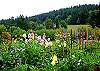 A colorful cultivated garden is located right out the front door.