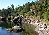 Robinson's Cove is on the bank behind the madrona trees.