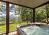 Outdoor hot tub looking at the mountain view 